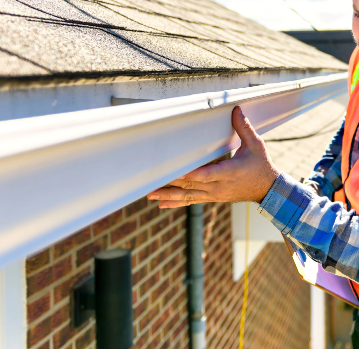 man inspecting house roof